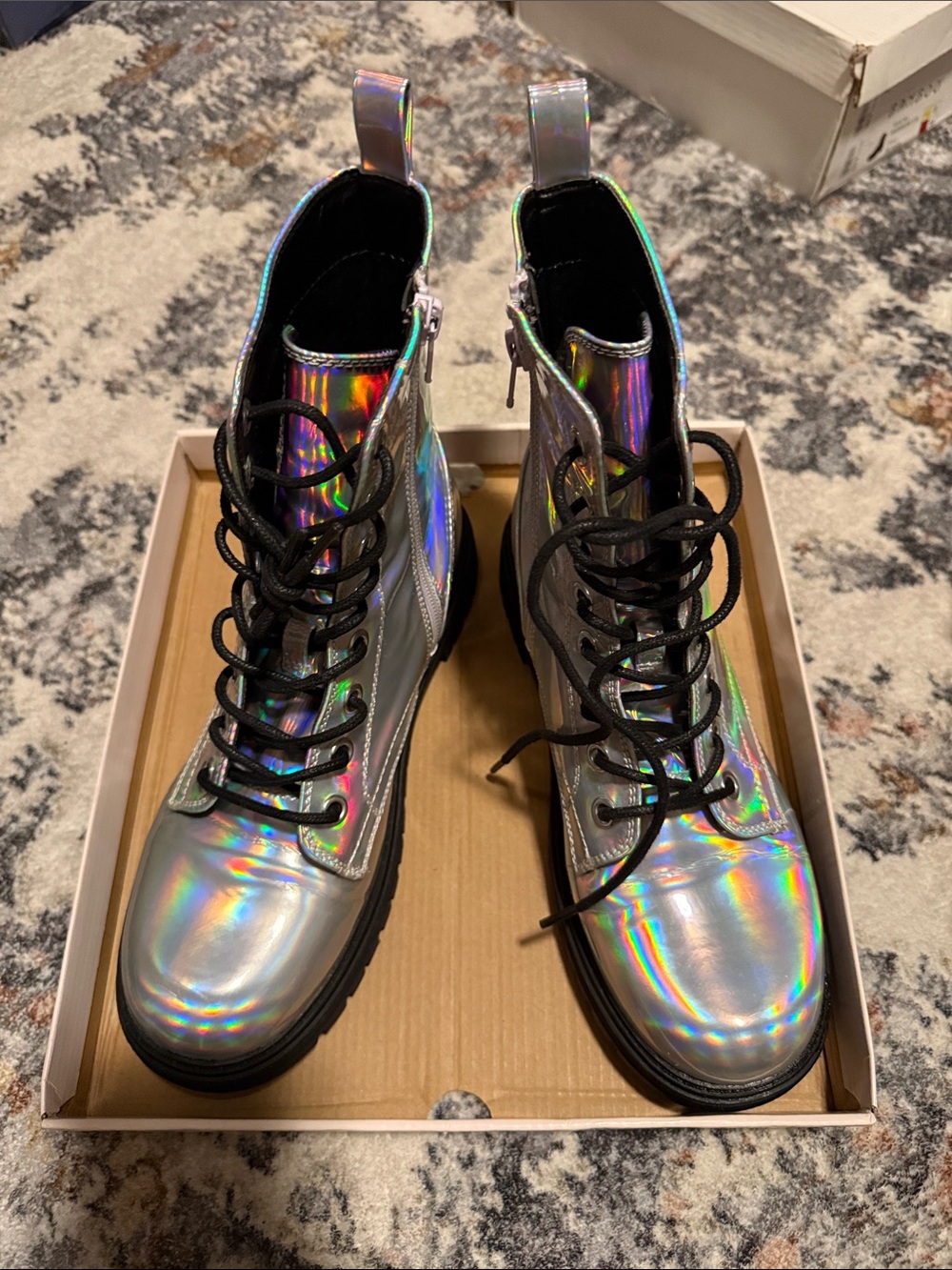 SO Holographic Combat Boots - Iridescent Silver